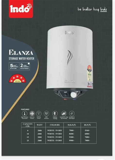 indo geyser|Indo Elanza 15 L Storage Water Heater (Geyser) with Glass Line .